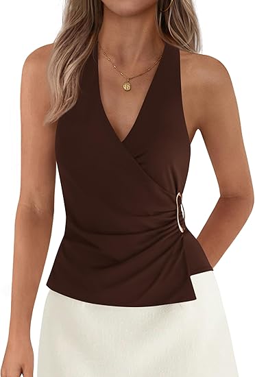Elevated Backless V Neck Tie Blouse