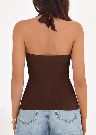 Elevated Backless V Neck Tie Blouse